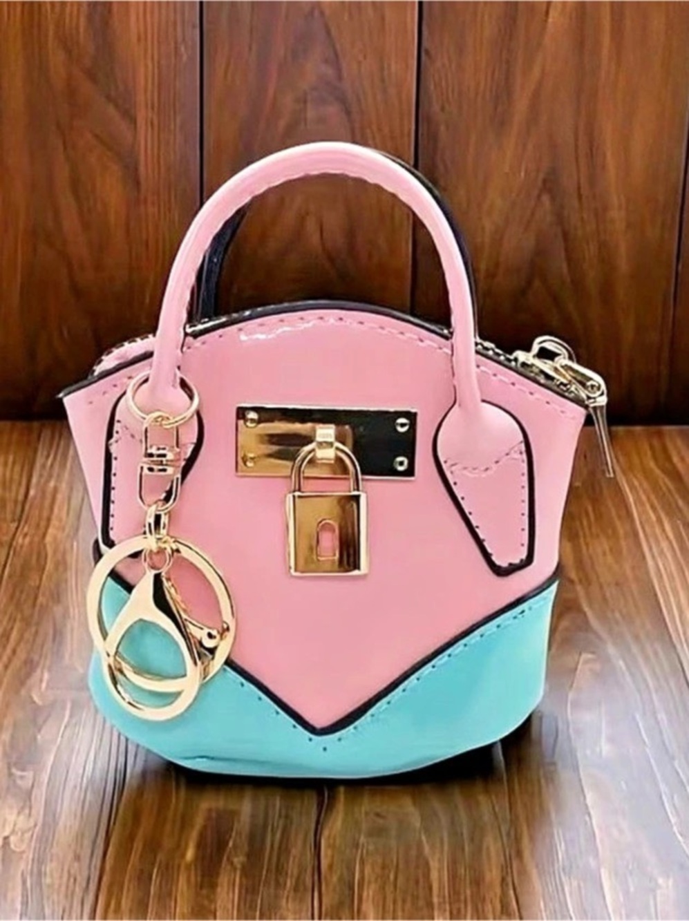Color Block Satchel in Pink & Blue keychain brand new in package